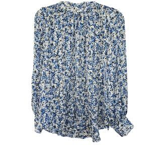 H&M Pleated Blouse Sz S Ditsy Floral Coquette Long Sleeve Blue White Girly